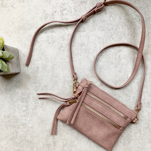 Handbags - Small Mauve Crossbody with Zipper Accents